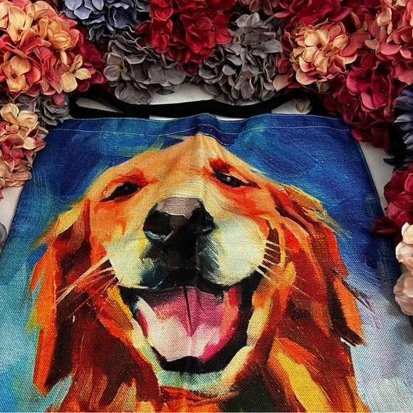 Eco-Friendly Happy Golden Retriever Dog Folding Tote Bag - Picture 5 of 14
